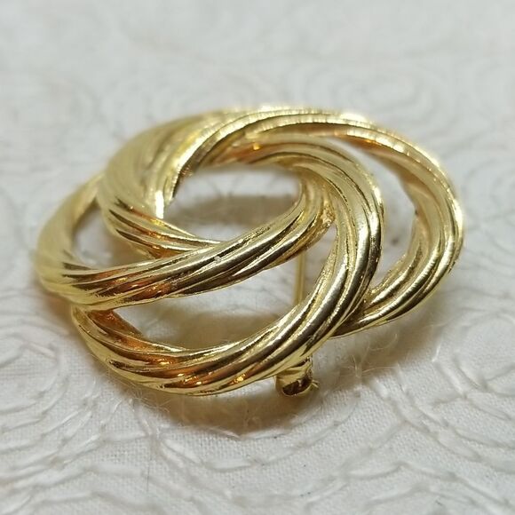 Monet Swirl Brooch Pin Open Gold Tone Circle - Picture 4 of 9